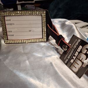 GEM Black and Gold Rhinestone Luggage Tag NWT